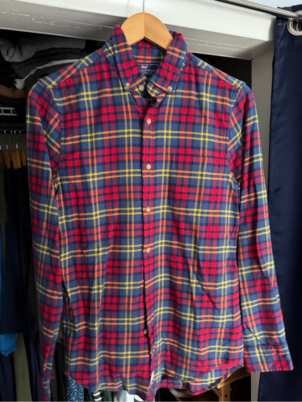 Vineyard Vines Red, Navy & Yellow Plaid Button-Down Shirt